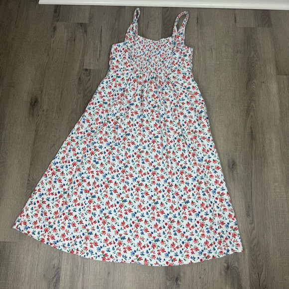 Old Navy Linen Blend Floral Midi Sundress Large Cottagecore Smocked Romantic - Picture 8 of 8